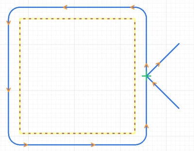 lead in and out at 45deg illustration