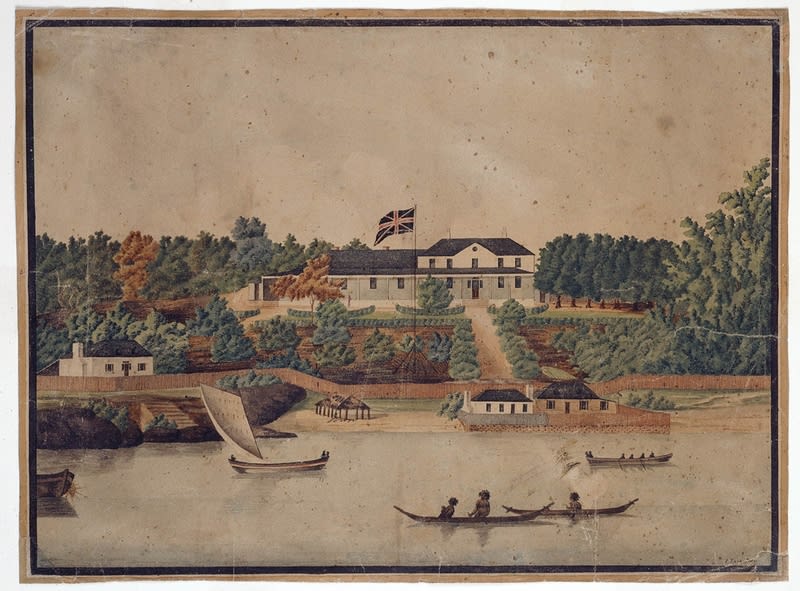 First Government House, Sydney by John Eyre, c1807. Image courtesy of the Mitchell Library, State Library of New South Wales.