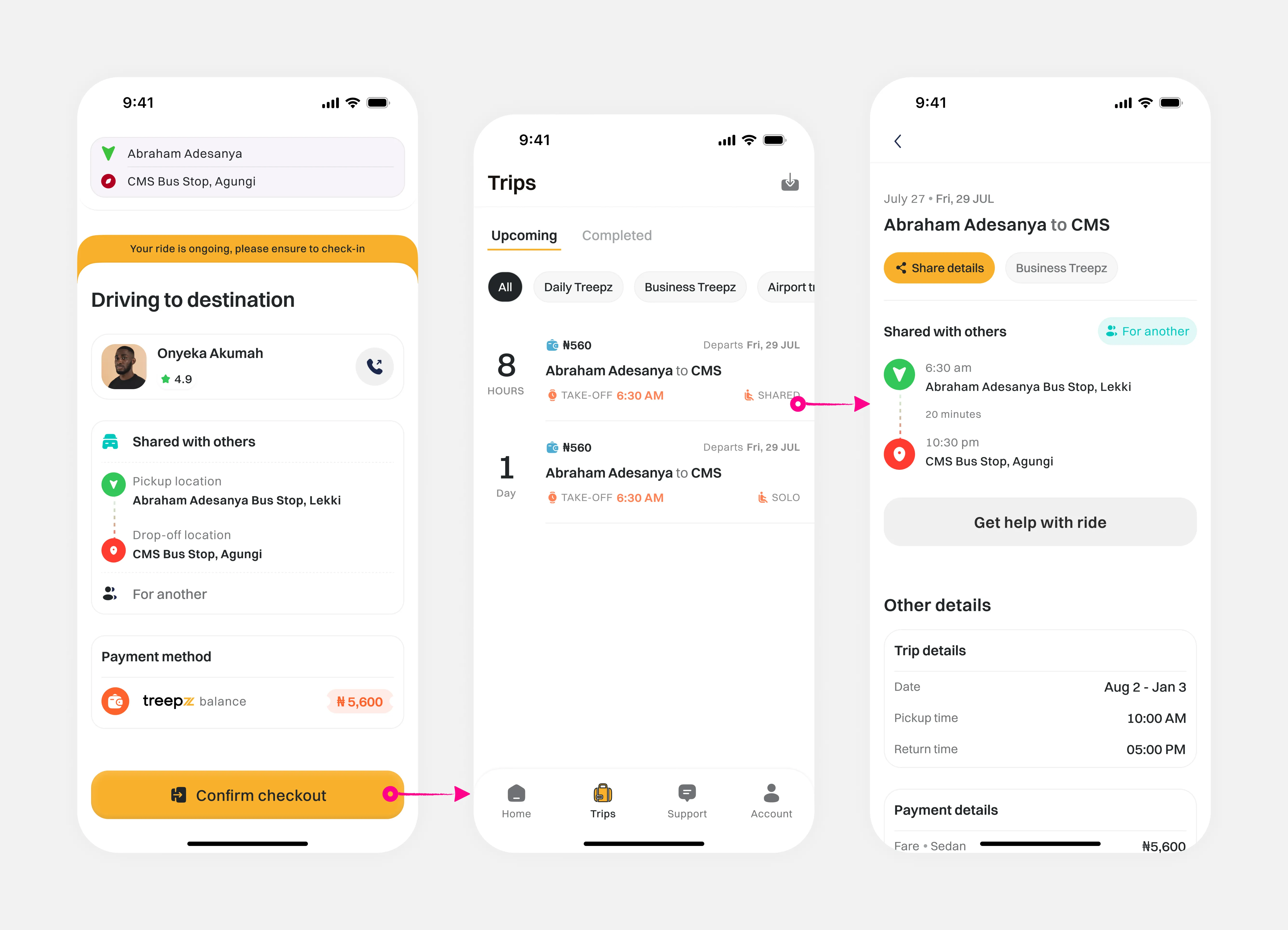 Real-time trip monitoring interface