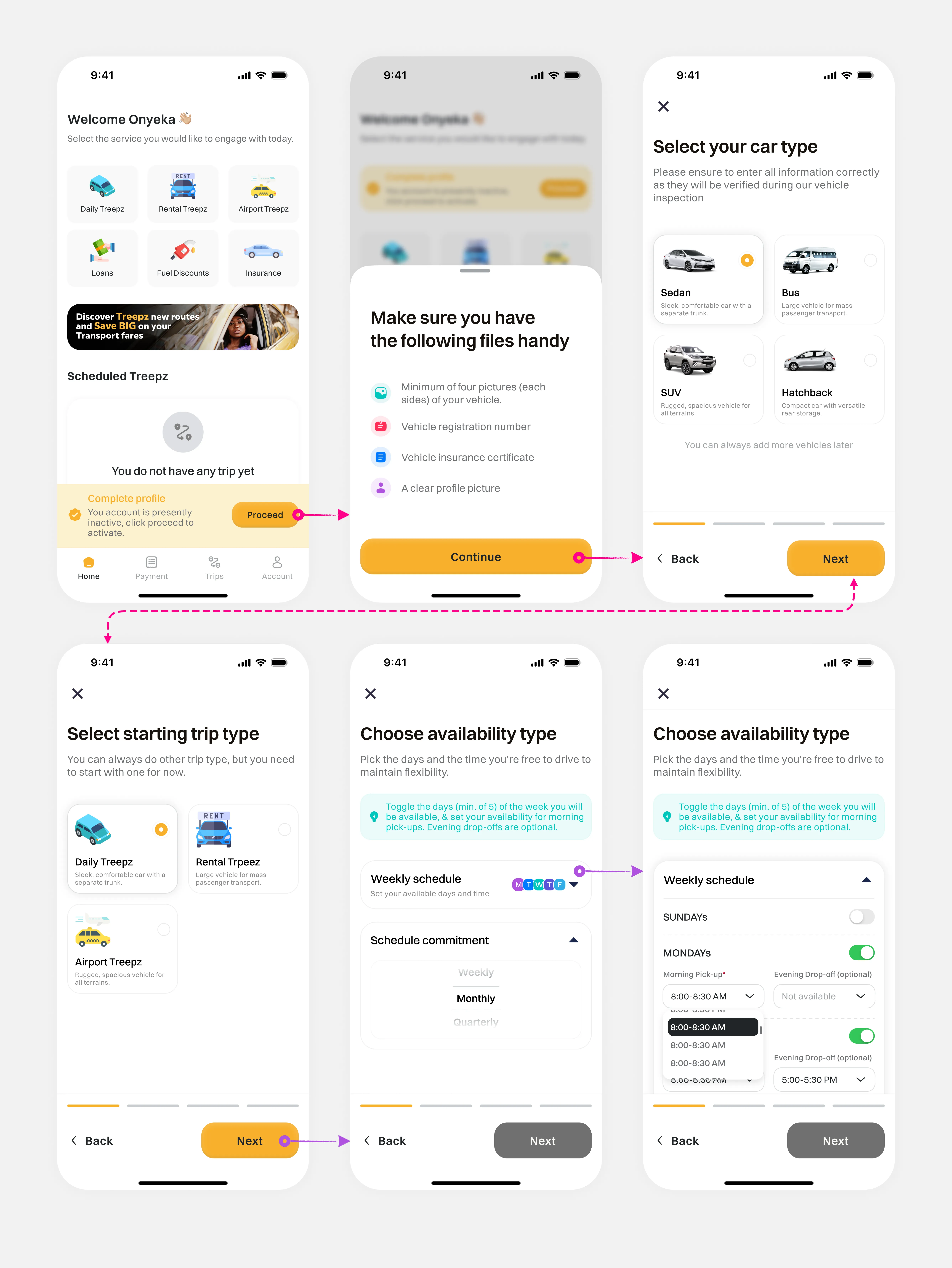 Driver onboarding and documentation flow