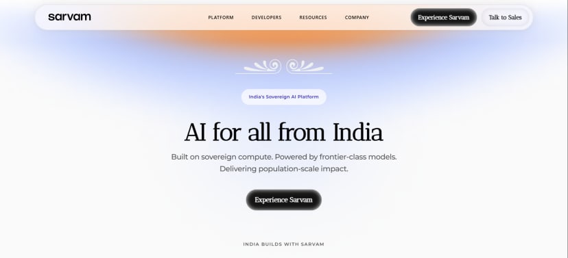 Sarvam AI Landing Page