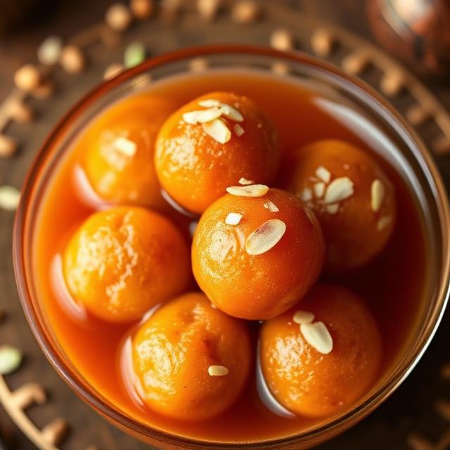 Warm gulab jamun soaked in syrup