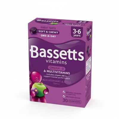 Bassetts Vitamins Blackcurrant & Apple Vitamins Omega-3 & Multivitamins 30 Gummies 3-6 Years