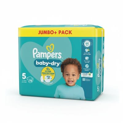 Pampers Baby-Dry Size 5, 72 Nappies, 11kg-16kg, Jumbo+ Pack