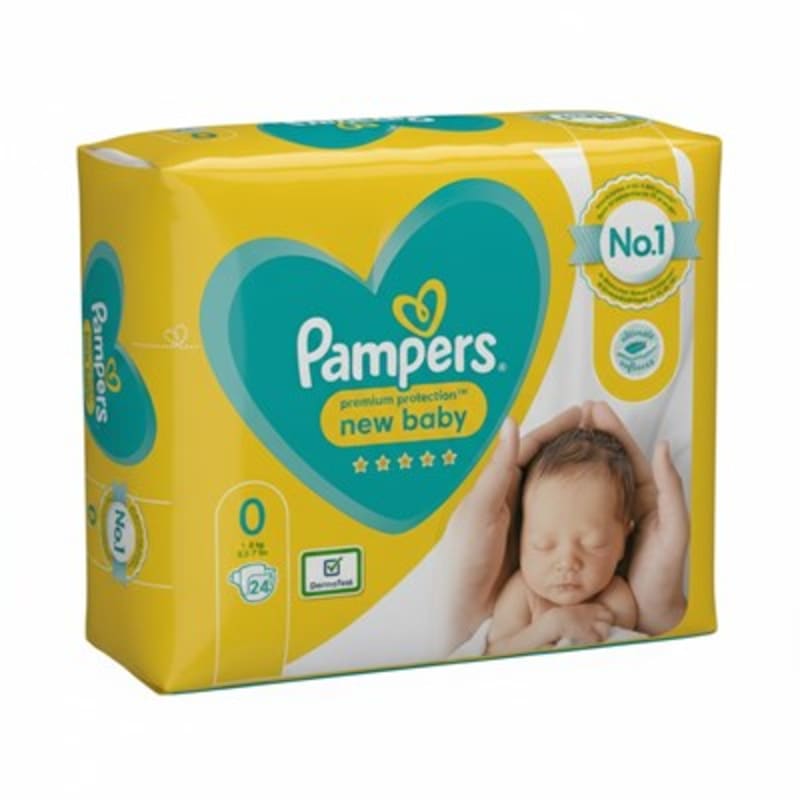Pampers Premium Protection New Baby Size 0, 24 Nappies, 1kg-3kg, Carry Pack