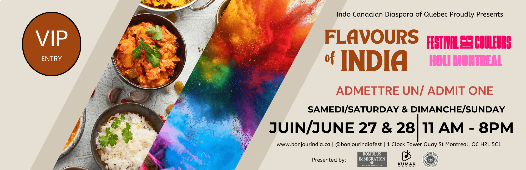 Flavours of India & Holi Montreal VIP Ticket
