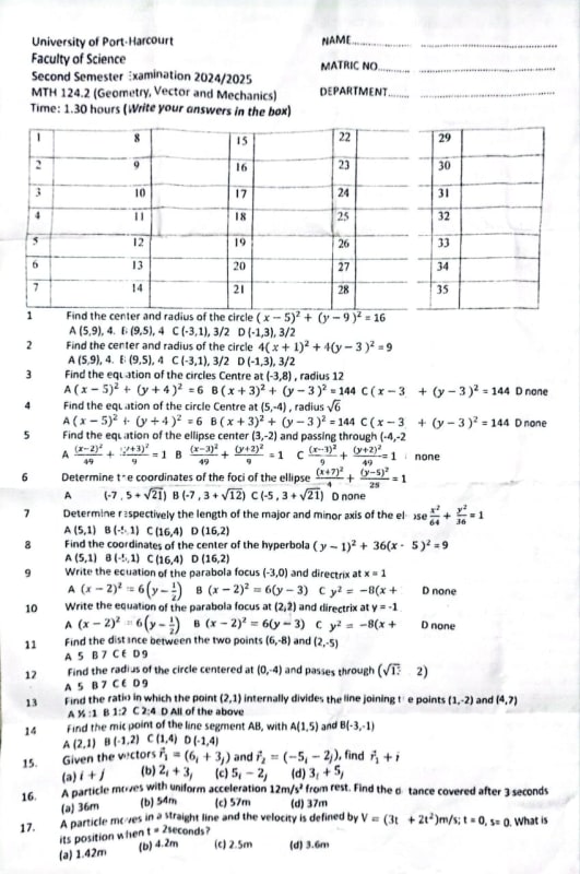 Year 1 Second semester past question