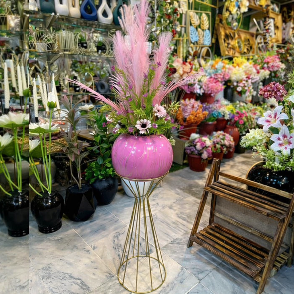Pink Chalk Bowl with Floral Arrangement