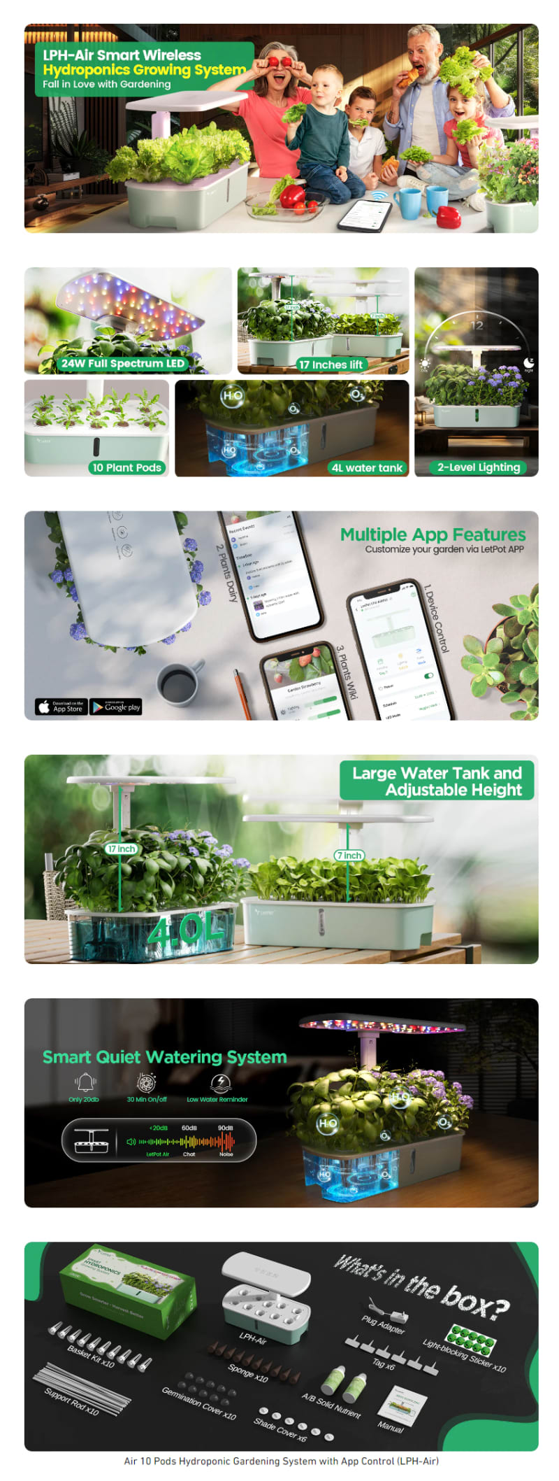 LetPot Air 10 Pods Hydroponic Growing System infographic