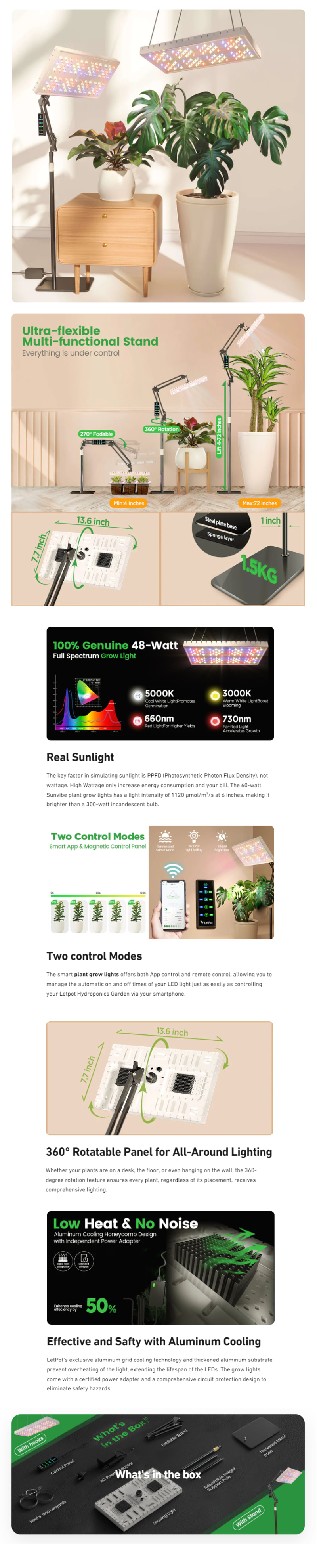 LetPot Smart Indoor Full Spectrum Grow Lights - 60 Watts infographic
