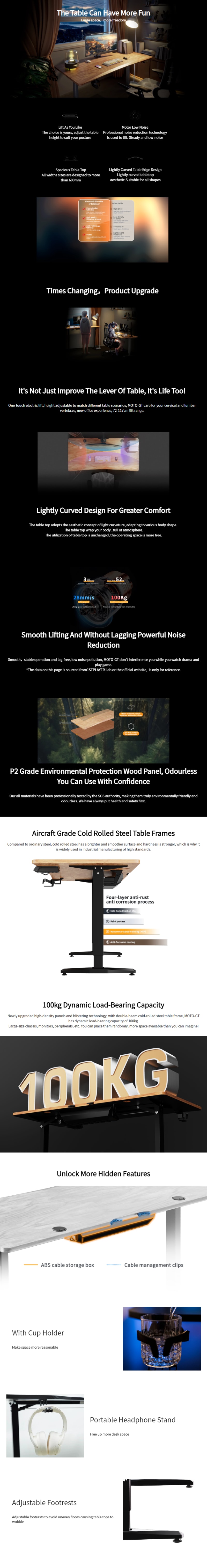 1st Player Electric Standing Computer Desk 160cm x 75cm infographic