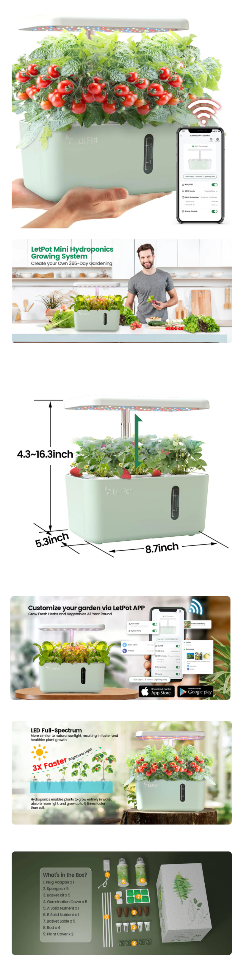 LetPot Mini 5 Pods Smart Indoor Garden Kit infographic