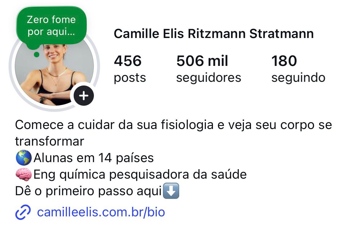 Perfil Instagram @camilleelis, 506 mil seguidores