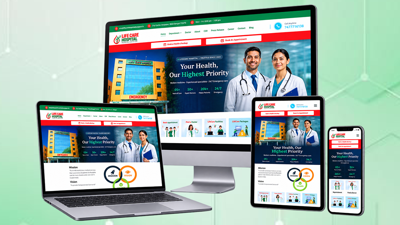 LifeCare Hospital Durgapur website designed by D2 Media