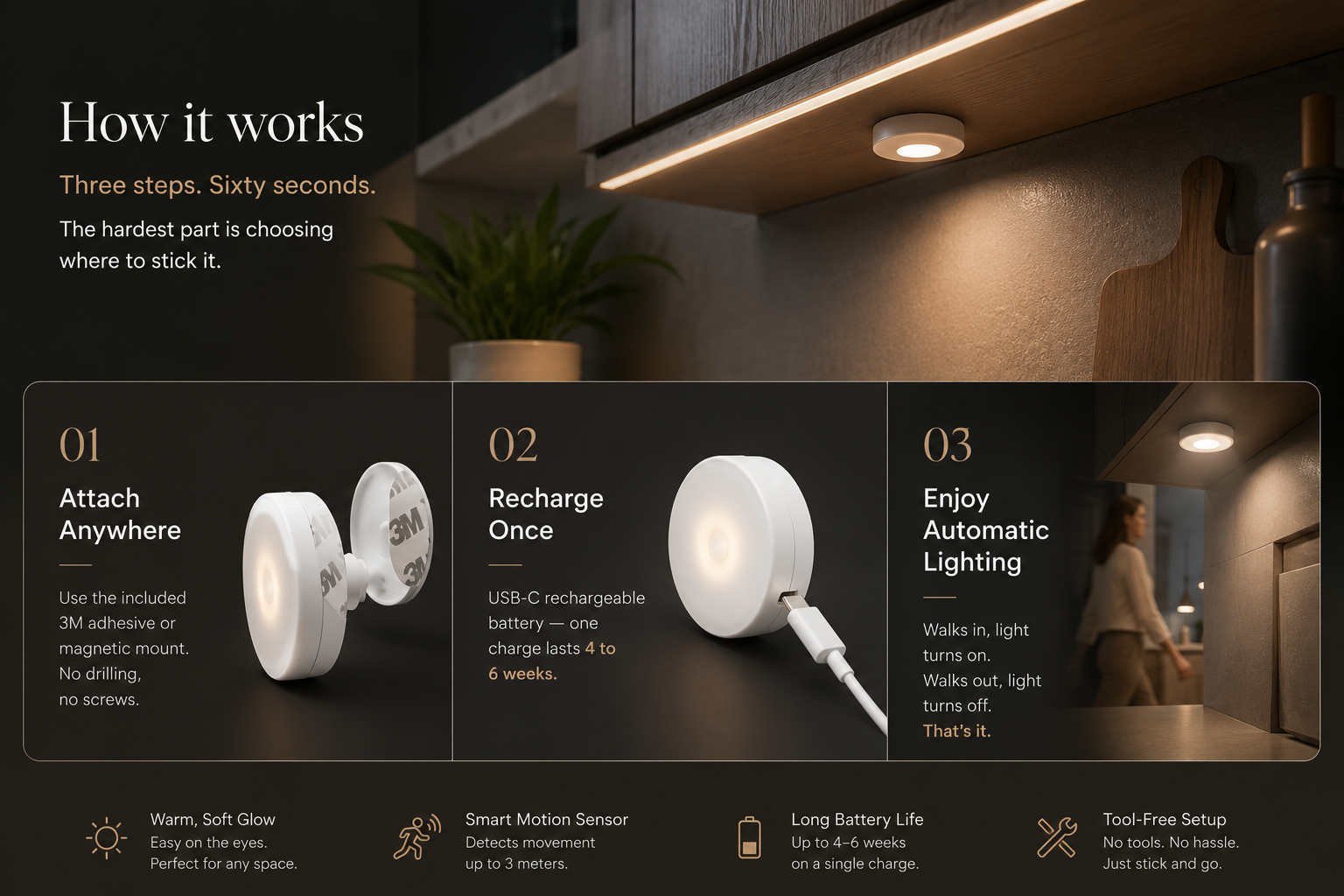 How LightSA motion sensor lights work β attach, recharge, and enjoy automatic lighting