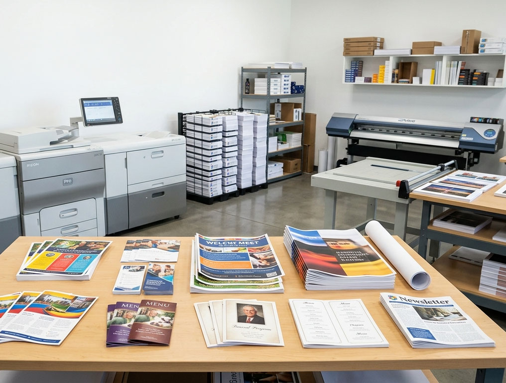 My Color Copies print shop in Mapleton Utah with commercial printing equipment