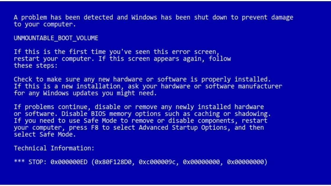 Blue screen of death error in Windows computer