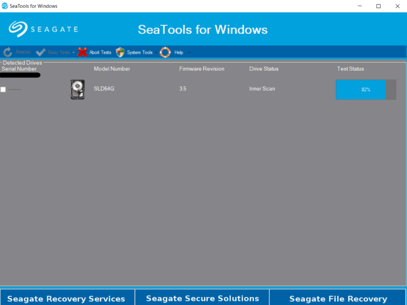 SeaTools hard disk drive test diagnostics