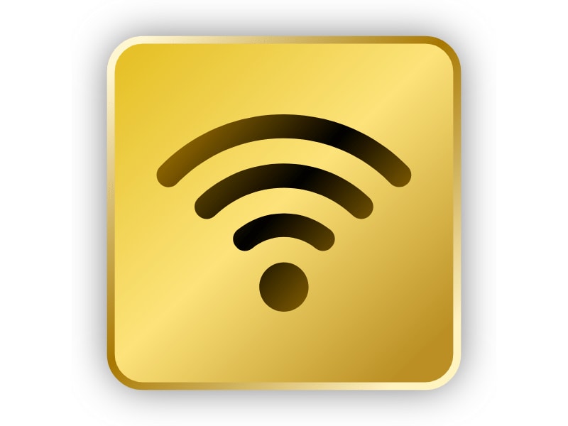 Golden Wi-Fi icon symbolizing strong and stable internet connectivity.