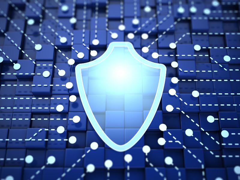 Digital shield icon representing cybersecurity and malware protection