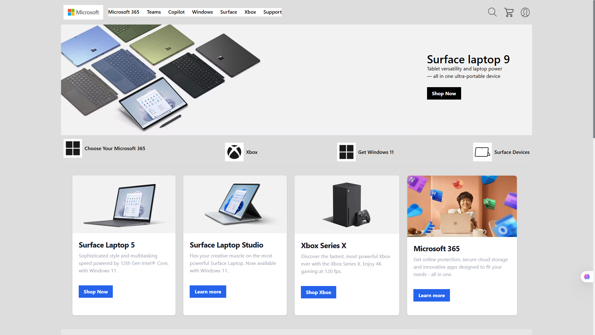 Microsoft Landing Page Screenshot