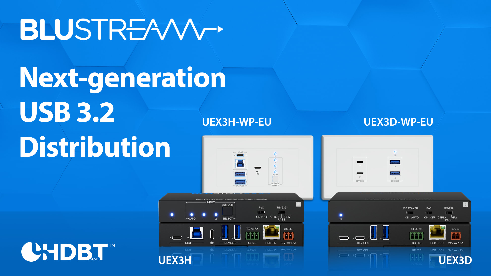 In stock. Our exciting new USB 3.2 extender platform with interoperable wall plate and table top hardware! 