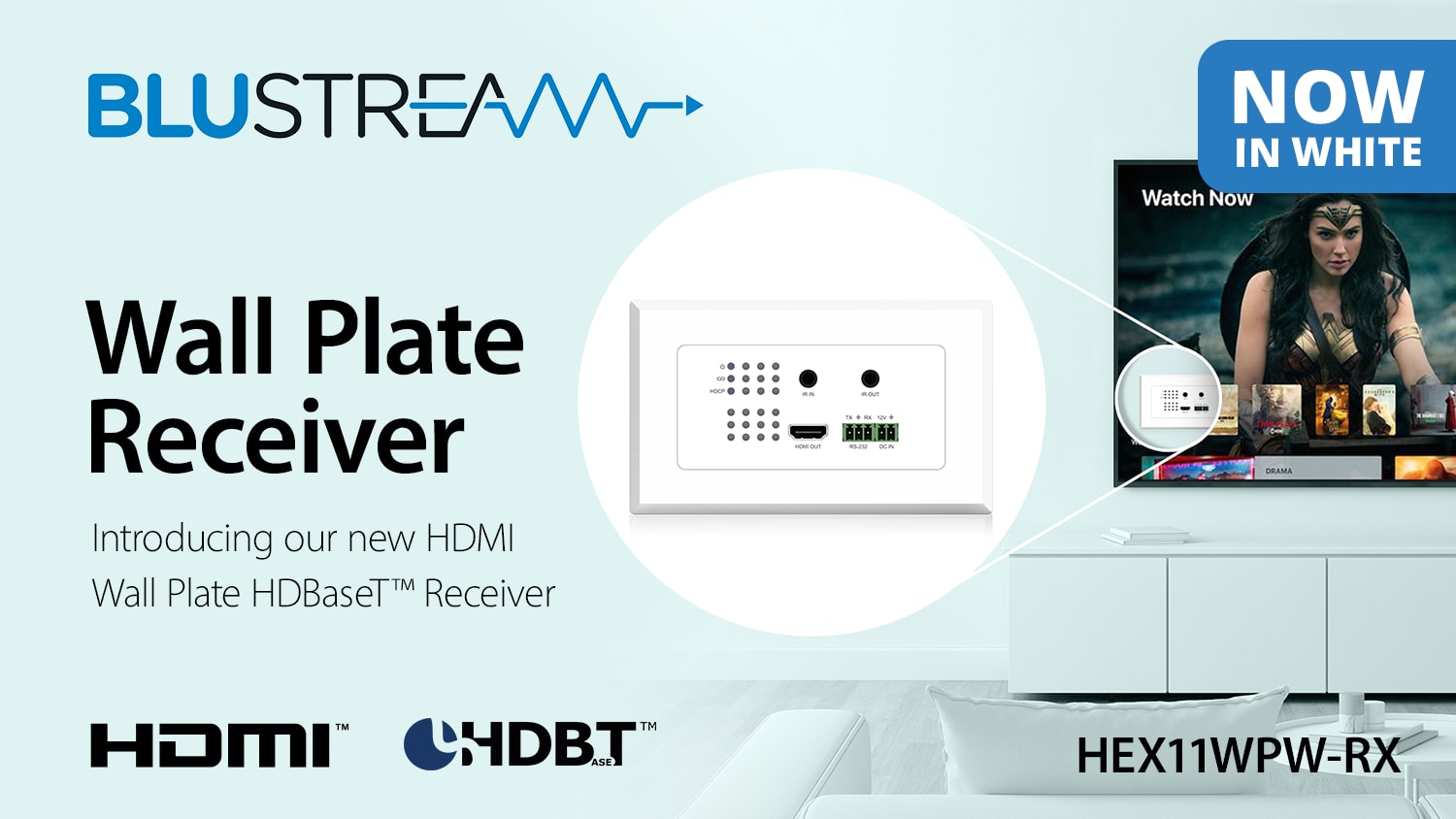 New HDBaseT™ wall plate receiver – Now in white.