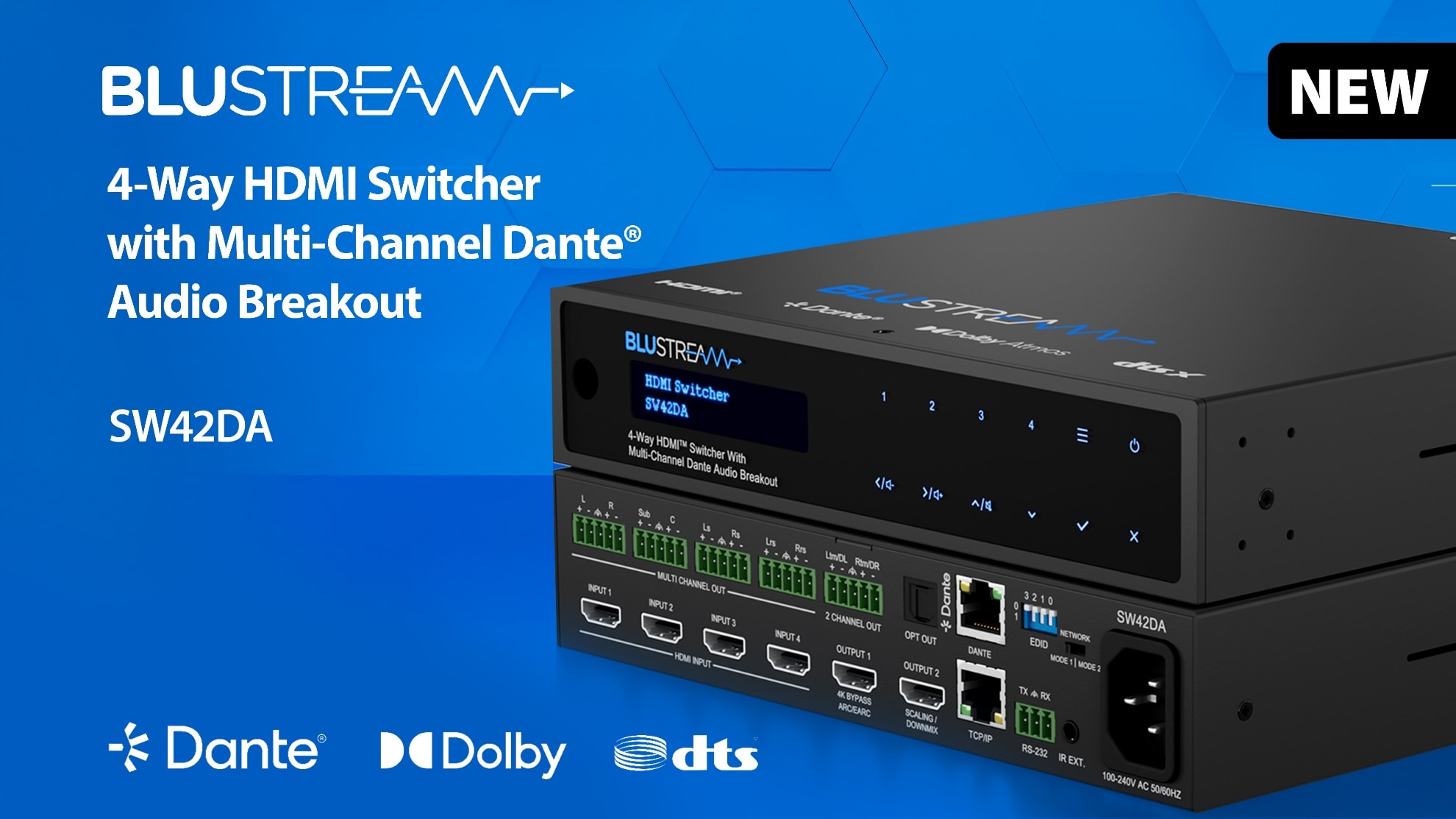 Deliver HDMI Switching with integrated Dante Audio Downmixing with the NEW SW42DA from Blustream!