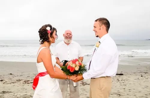 Don Beach officiating a fun beach wedding