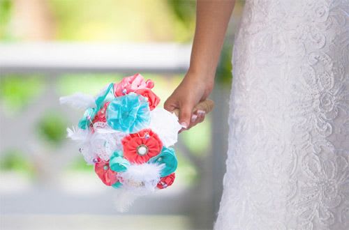 Bride holding flower bouquet