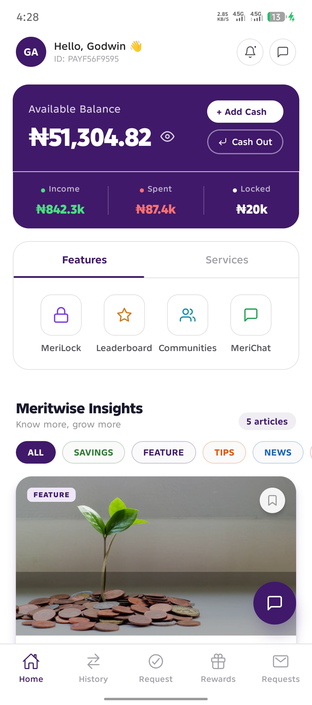 Meritwise App Home Screen