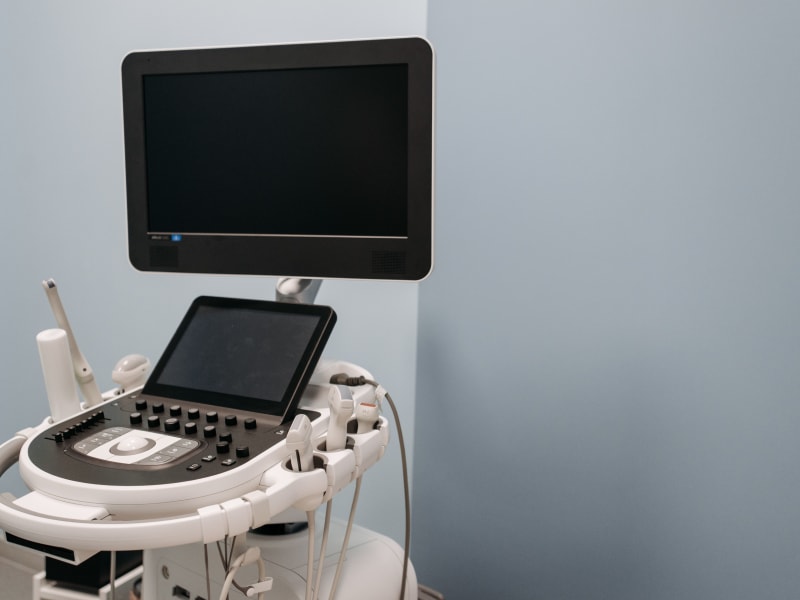 High-tech ultrasound equipment in a urology clinic used to size the prostate and plan a transurethral procedure
