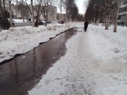 В Архангельске затопило тротуар на Тимме: когда устранят течь