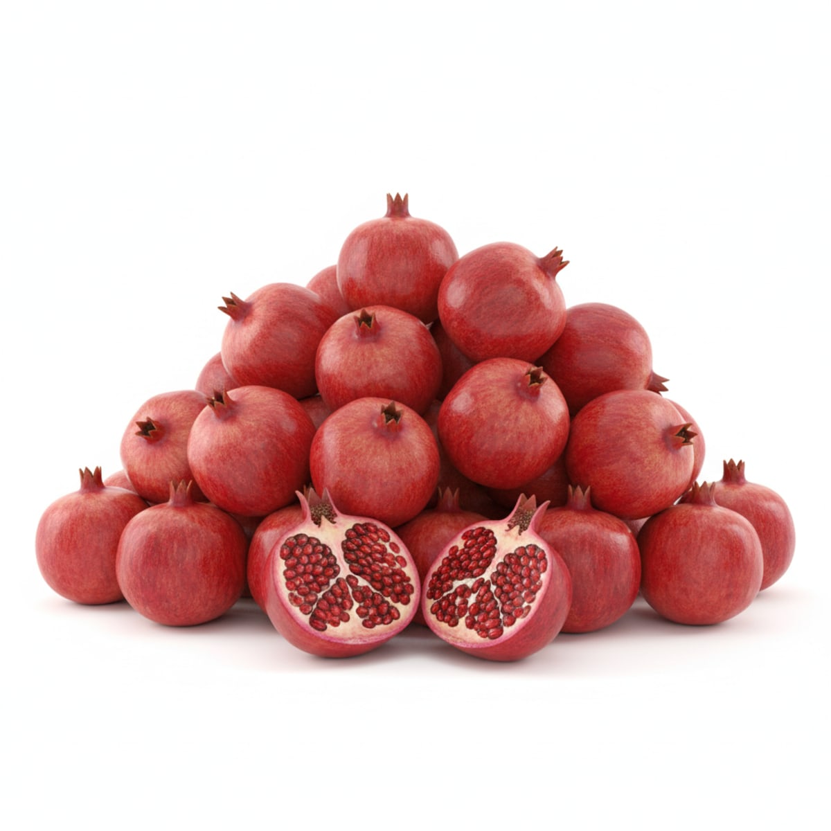 An overflowing pile of dozens of pomegranates — the impractical amount you'd have to eat in a single day
