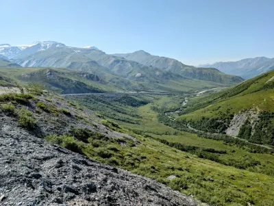 Looking back on the Dalton Highway, on the way up Atigun Pass