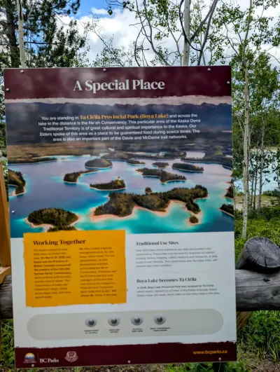 Signpost for Tā Ch’ilā Provincial Park