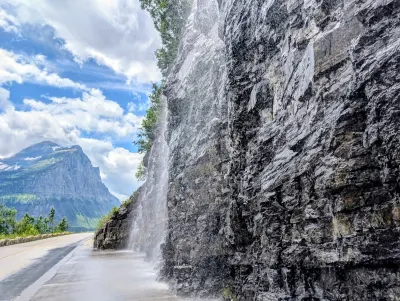 Falls splashing into the road