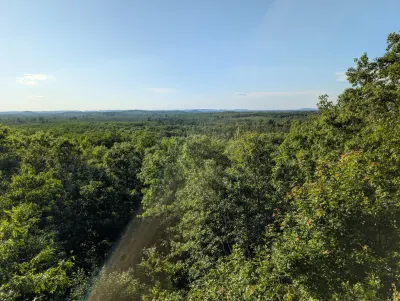 Scenic viewpoint from a walking trail at a rest area in Wisconsin