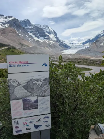 About glacial retreat, and Athabasca glacier in the distance