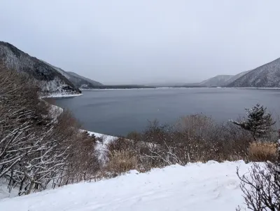 Lake Motosu, an old stomping ground for camping was serine while surrounded by snow