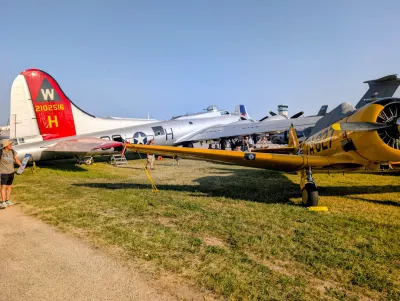 B-17 Bomber behind a T-6 Texan