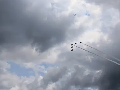 A flight of L-39s in the break