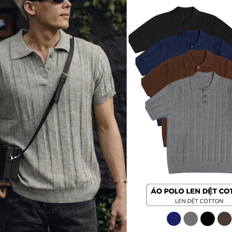 Áo Polo Ngắn Tay Len Dệt Kim Cotton 𝐂𝐎𝐎𝐋𝐂𝐑𝐄𝐖