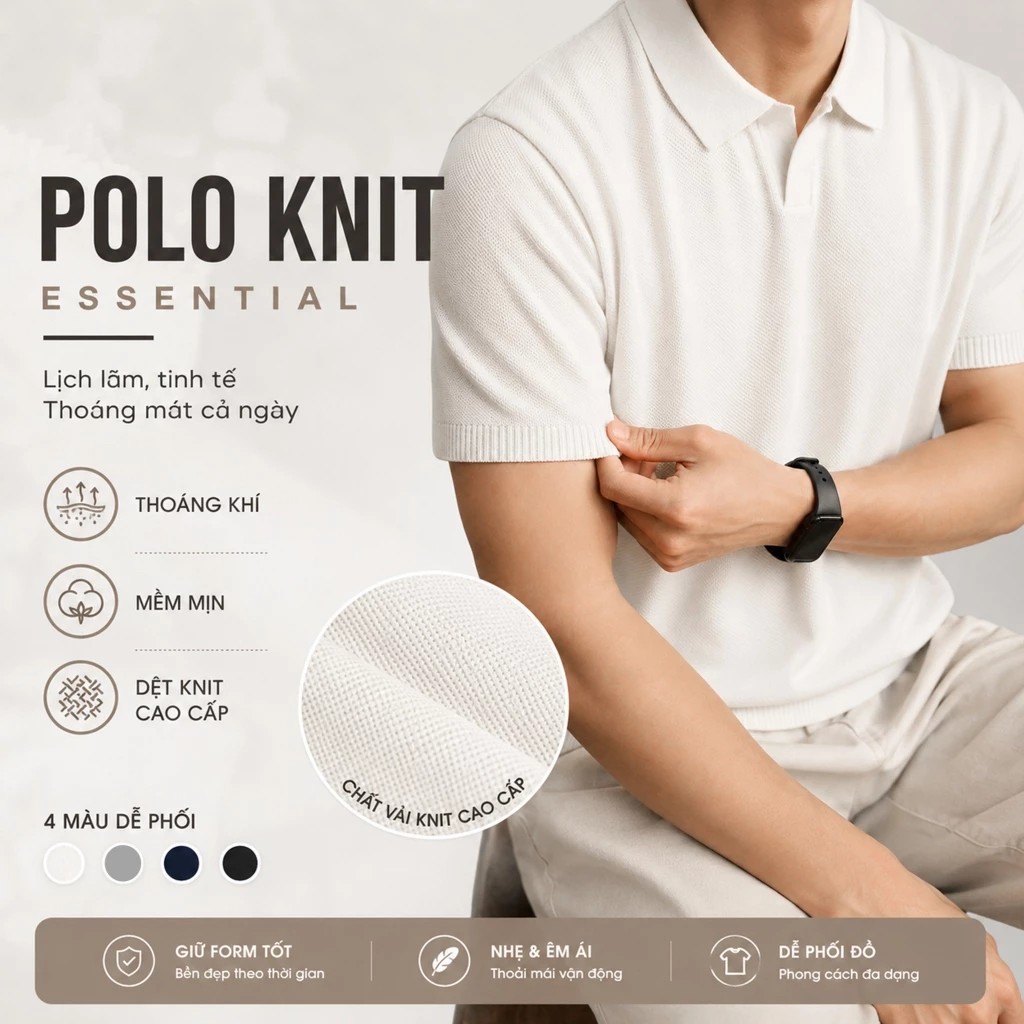 Áo polo dệt len ROWAY PREMIUM chất liệu len cotton