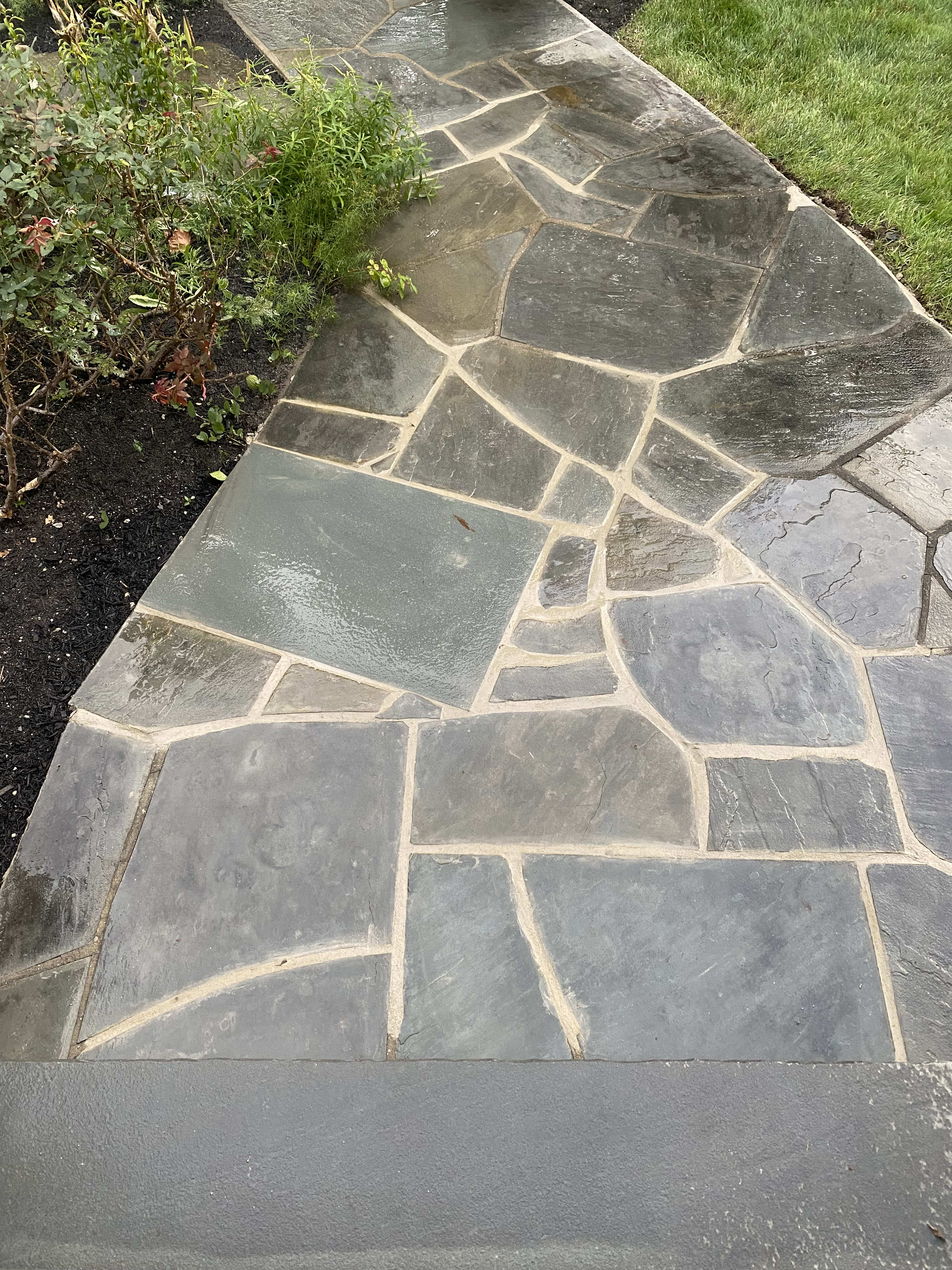 Stone tile walkway after installation