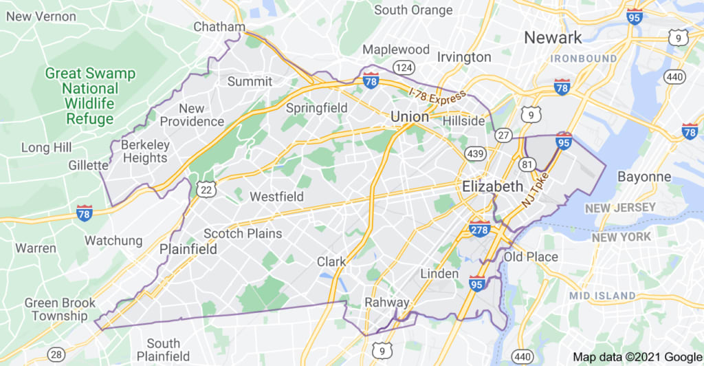 Union County NJ service area map