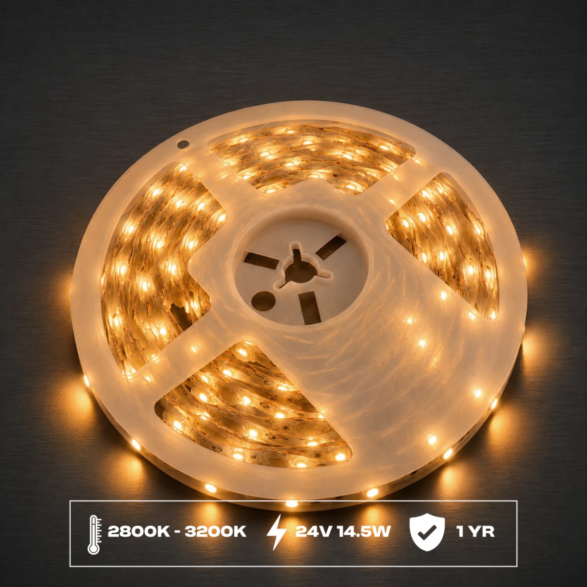 Rainproof S-Type LED Strip Light – 24V 3030 24 LEDs/m | 14.5W | 5M Roll | Warm White