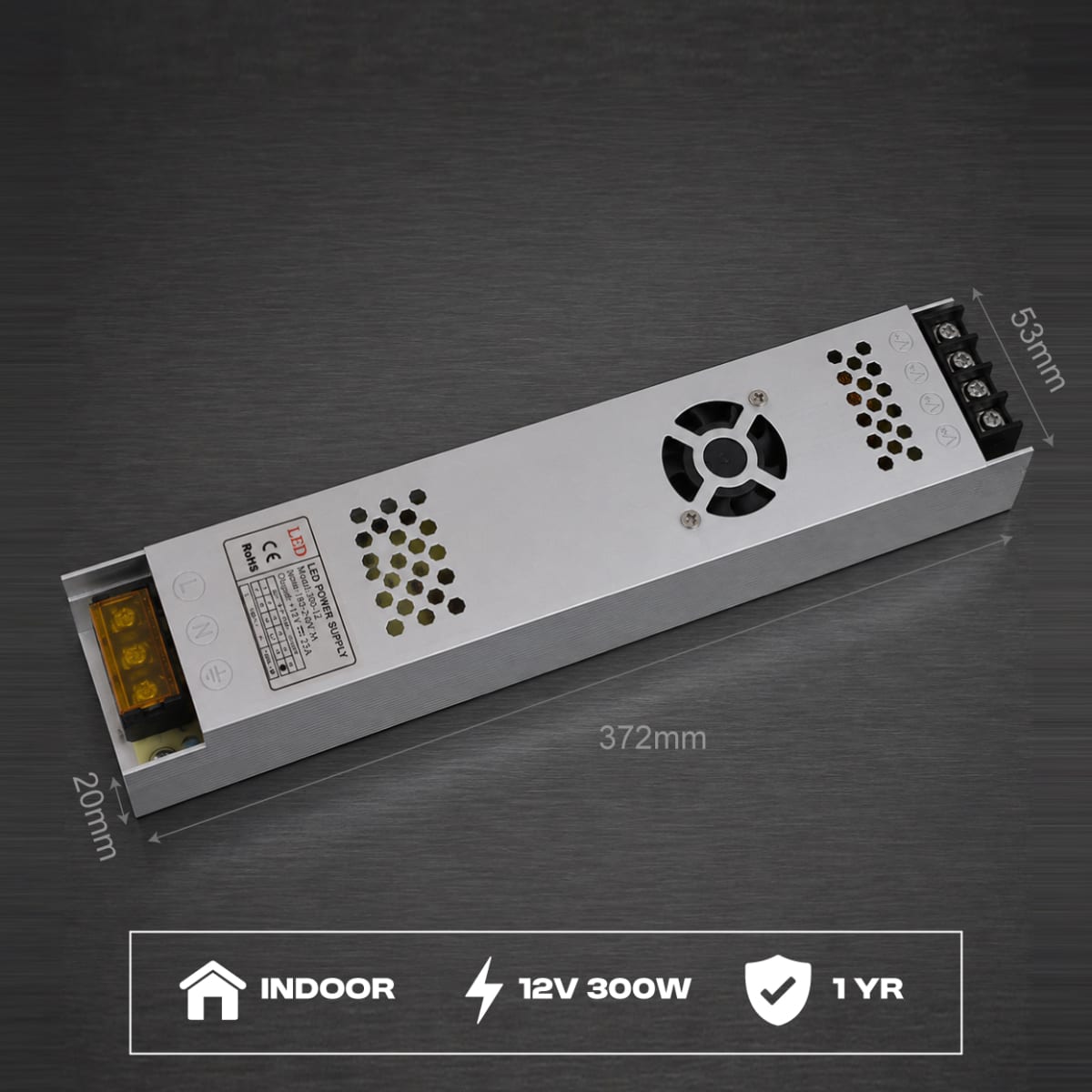 Indoor Slim LED Switching Power Supply – 12V 25A (300W) | For Light Boxes & Signage