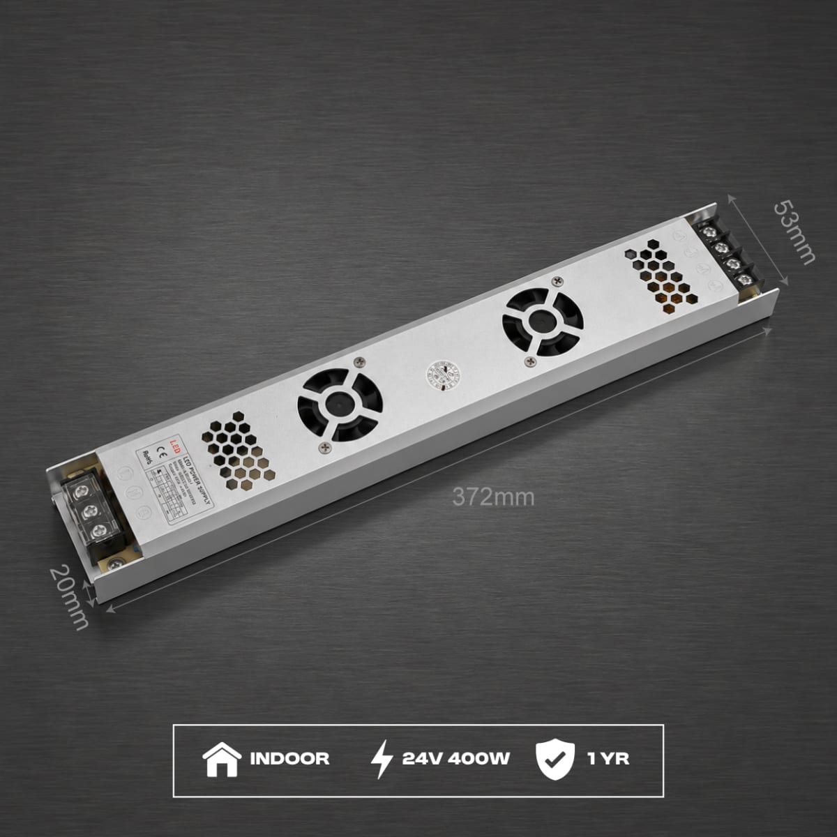 Indoor Slim LED Switching Power Supply – 24V 16.7A (400W) | For Light Boxes & Signage