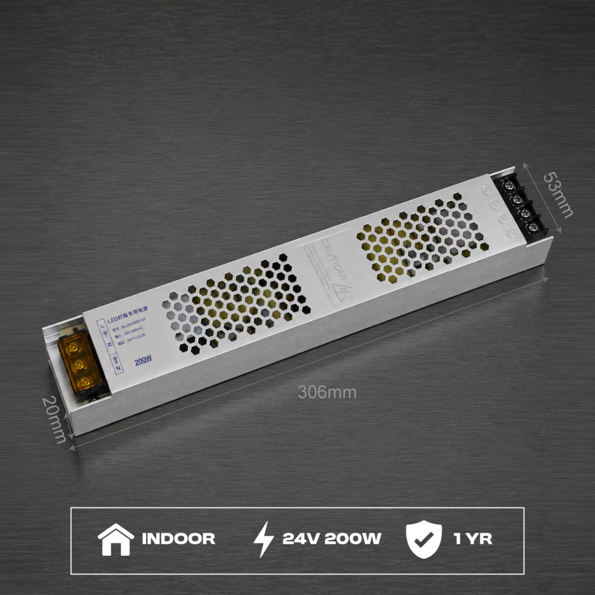 Indoor Slim LED Switching Power Supply – 24V 8.3A (200W) | For Light Boxes & Signage